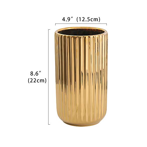 LIONWEI LIONWELI 8.6 inch Gold Ceramic Round Geometric Flower Vase - Ideal Gifts for Friends and Family, Wedding, Bridal Shower, Christmas - color: Gold, size: 8.6 inch
