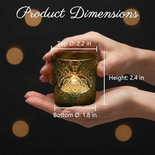 12 Pack Mandala Embossed Glass Candle Holders – Votive Tealight Holders with Patent Design, Decorative Embossed Glass Cups for Wedding Centerpieces, Parties, and Home Décor (Moss Green) - color: Moss Green