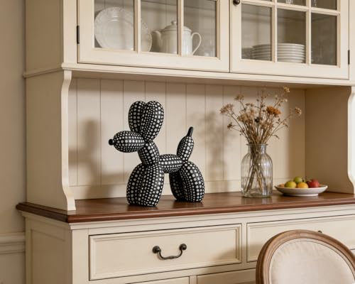 Polka Dot Balloon Dog Statue Decor, Black, Resin, Paperweight, 5 inch, Cool Stuff to Put on Shelves - color: Black