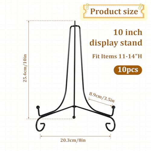 10 Packs Iron Display Stand, 10" Premium Black Iron Plate Stands Picture Stand Photo Stand for Display, Foldable Easel Stand Decorative Metal Plate Holders Display Stand for Frame Book Card Collection