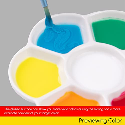 MEEDEN 7-Well Studio Porcelain Paint Palette Tray,Artist Mixing Colour Tray by 4-3/4 Inches for Watercolor Gouache Painting,Round,White