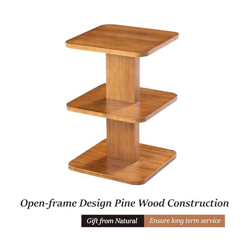 COZAYH Modern Minimalist Wood End Table with 3 Open Shelves, Farmhouse Plant Stand, Small Bookshelf for Living Room, Bedroom