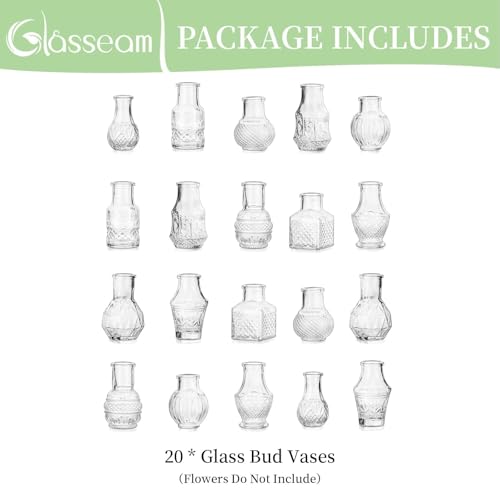 Glasseam Small Bud Vases for Centerpieces: 20PCS Mini Clear Glass Vase Set for Flowers Decor Wedding Party Baby Shower Dining - 2.7" Tiny Table Decorations Centerpiece