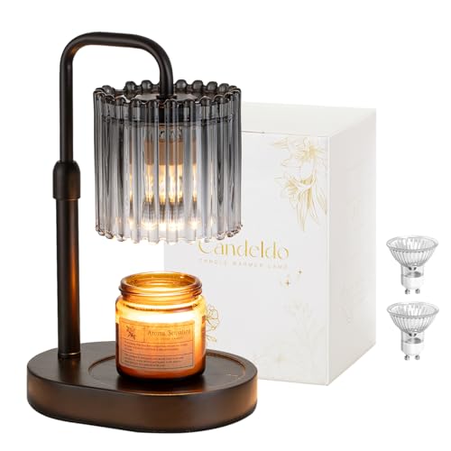 Candeldo Candle Warmer Lamp with Timer: Black Candle Warming Lamp Height Adjustable Wax Melt Warmer Dimmable Modern Farmhouse New Home Bedroom Decor Mothers Day Housewarming Gift for Women - color: Smoke Grey