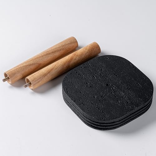 Black Travertine Standing Paper Towel Holder for Kitchen Countertop, Bathroom Shelf Toliet Top Paper Roll Holder with Weighted Base and Sturdy Wood Stand,for Standard or Plus Rolls, Height-Adjustable - color: Black Stone