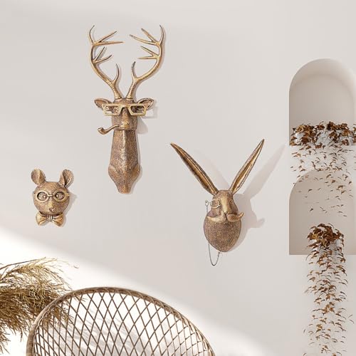 Joogour Head Wall Mount Decor,Resin Animal Sculptures，Art Deco Wall Hanging Decoration for Living Room Bedroom Officeroom Gift (Fox)