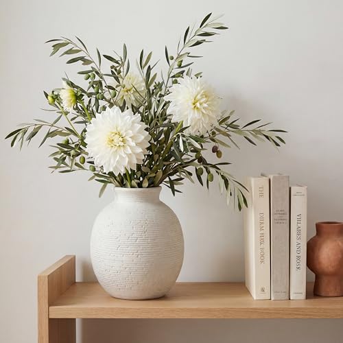 Ceramic Flower Vase for Home Decor, Rustic Farmhouse Vintage Retro Vase for Living Room, Kitchen, Bedroom, Decoration for House, Bookshelf, Dining Table, Office, Gift(7.4 inch) - color: Off White-7.4"