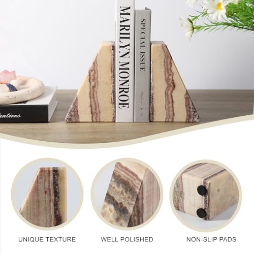 Koville Natural Onyx Bookends for Shelves, Decorative Bookends for Heavy Books, Non-Slip Heavy Duty Book Stopper for CD/Movies, Aesthetic Decorative Book Ends for Bookshevles Table Home Decor - color: Onyx