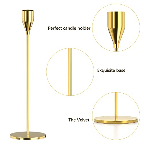 Candle Holders Set of 3 for Taper Candles, Decorative Candlestick Holder for Wedding, Dinning, Party, Fits 3/4 inch Thick Candle&Led Candles (Metal Candle Stand) (Gold) - color: Gold
