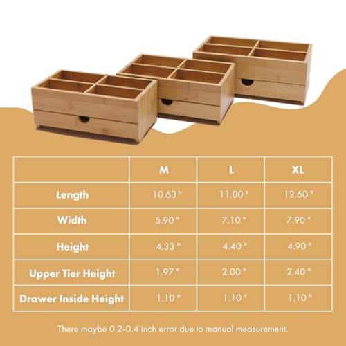 GOBAM Bamboo Makeup Organizers and Storage with Drawer - Wooden Cosmetic Organizer Countertop for Bathroom, Bedroom, Closet, Kitchen, Vanity & Dresser - Make up Vanity Station - size: Large