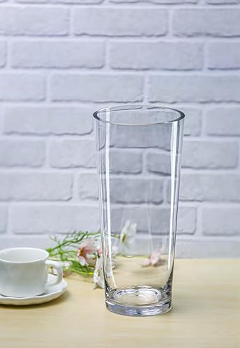 CYS EXCEL 12" Tall Clear Glass Cylinder Vase Taper Down Flower Vase with 5.5" Wide Opening Elegant Centerpiece for Weddings, Events, and Home Décor - size: 12"H x 5.5"O x 4"B