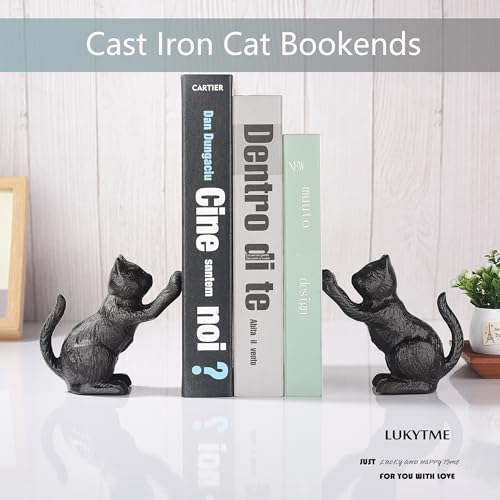 Book Ends for Shelves Decorative, Cast Iron Heavy Duty Bookends for Heavy Book, Unique Cute Cat Bookend for Home/Office Decor, Antique Classic Black 2PCS - color: Classic Black