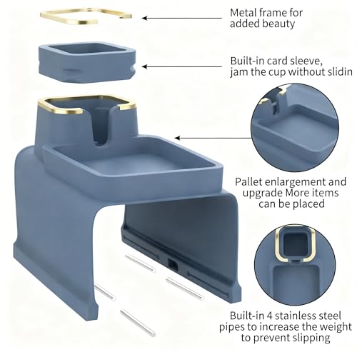 Luxury Gold Trim Couch Cup Holder Tray - Weighted Silicone Anti-Spill Sofa Armrest Organizer, Non-Slip Recliner Tray Table for Drinks, Remote, Phone - Fits Most Couch Arms, Home Gift,Blue - color: Blue