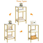 HOOBRO Tall Side Table, 3-Tier Telephone End Table with Adjustable Mesh Shelves, Small Entryway Table with Storage, Small Nightstand for Living Room, Bedroom, Hallway, White and Gold DW01DH01G1 - color: White + Gold