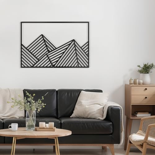 SIGNLEADER Metal Wall Decor Mountains Triangle Line Minimalist Modern Luxury Wall Sculpture Hangings 3D Statue Home Decoration for Living Room, Bedroom, Bathroom, Kitchen, Fireplace, Office - 18" Black - color: Gry17-2405-m17, size: 18" Black