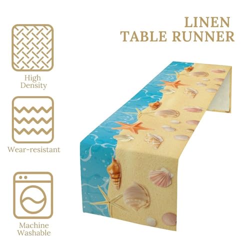 Sea Turtle Table Runner Marine Life Starfish Nautical Blue Green Ocean Theme Kitchen Table Decorations for Indoor Outdoor Home Party Decorations 13x36 Inch - color: Shell-8, size: W13x36L