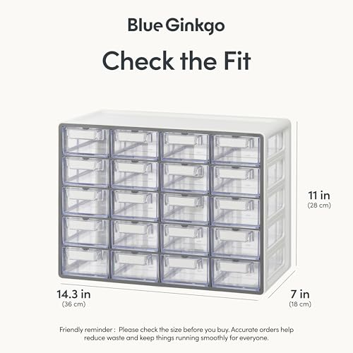 Blue Ginkgo Small 20-Drawer Cabinet – Stackable Clear Organizer for Hardware, Beads, Plastic Bricks, Office, and Craft Storage (Made in Korea, Gray) - color: GREY, size: 20 Drawer