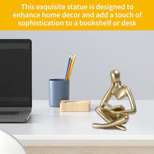 Abstract Thinker Bookend - Decorative Statue, Elegant Bookshelf Decor, Resin Figurine, Artistic Ornament for Home Study Desktop (Gold)