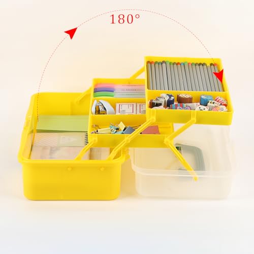 BTSKY 3-Layer Plastic Dividing Storage Box Craft Organizer with Adjustable Spacers Portable Handled Art Supply Organizer Multipurpose Home Utility Box for Sewing (Yellow+Green) - color: Yellow+Green