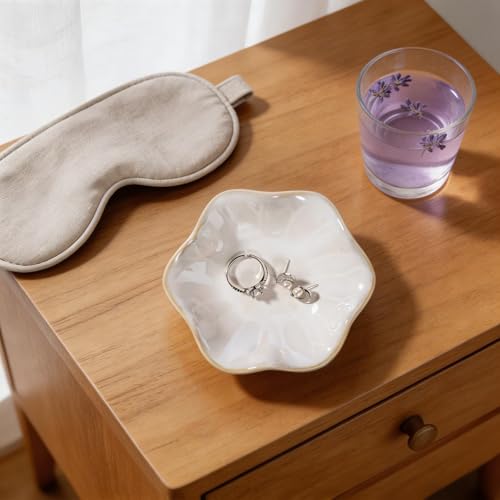 White Lotus Leaf Shape Ring Jewelry Dish Holder,Small Trinket Jewelry Tray,Decorative Jewelry Plate Bowl,Key Bowl,Mothers Day Birthday Engegament Gifts for Women Mom Friends,Ceramic - color: Lotus White