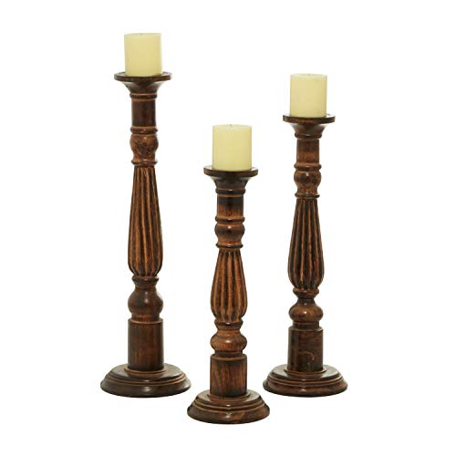 Deco 79 Mango Wood Decorative Candle Holder Tall Turned Candle Stand, Set of 3 Candlestick Holder 24", 21", 18"H, Brown - color: Brown, size: Set of 3 24", 21", 18"H