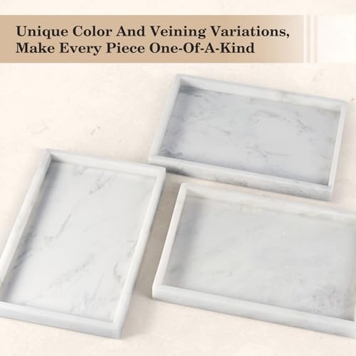 Real Natural Marble Tray, 11.7" x 7.8" Decorative Vanity Tray for Bathroom Countertop, Kitchen Counter, or Catchall, White Coffee Table Tray for Jewelry, Perfume, Candles, Office, Home Decor - color: Namib Bianco