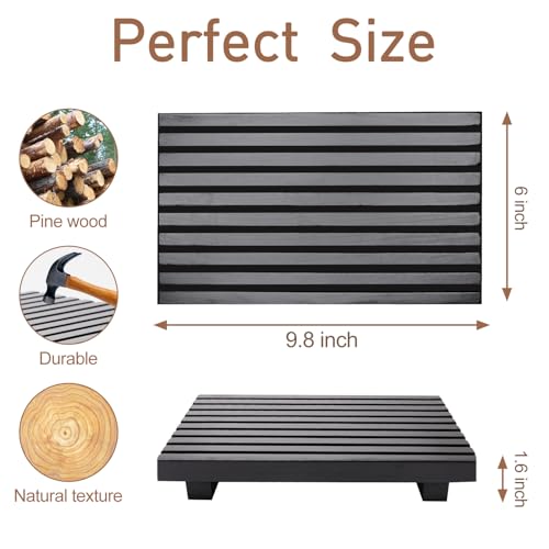 Renawe Black Bathroom Counter Organizer Wooden Display Pedesta Stand Kitchen Countertop Trays Farmhouse Wood Riser Dish Soap Dispenser Holder for Bathroom Decor Kitchen Sink Accessories Vanity Tray - color: Black, size: 10x6 inch