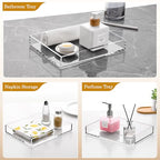 DINGHUO Acrylic Perfume Bathroom Vanity Counter Tray, Clear 9.45"x7.09"x1.38" Rectangle Countertop Organizer for Jewelry Candles Soap Makeup Toilet Tank Kitchen - 1 Pack - style: Small Acrylic Tray