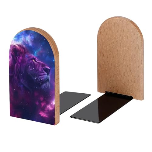 Galaxy Tiger Head Book Ends Decorative Wood Bookends for Shelves Kids Room Desk Home Office Book Stoppers for Books, DVDs, 1 Pair/2 Pieces(5x3.1 in) - color: Galaxy Tiger Head