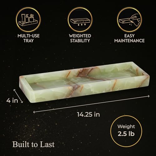 Bey-Berk International Green Onyx Marble Bath Tray, White & Tan - color: Green Onyx