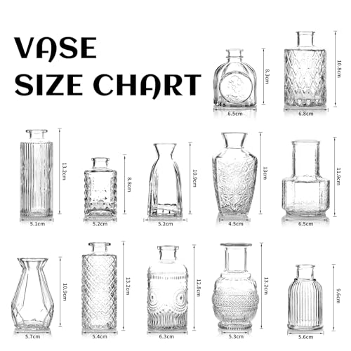 Bud Vases Set of 12, Small Mini Glass Vases for Centerpieces - Elegant Vintage Style - Perfect for Table Decor, Wedding, Party Centerpieces - Great Gift for Home Decor Lovers (Clear) - color: Clear-12pcs