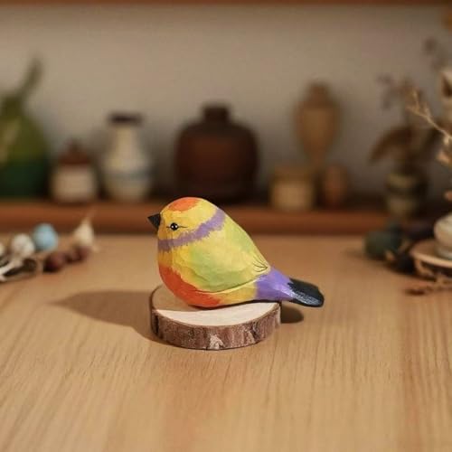 Handmade Wooden Leiothrix Figurines- Hand-Carved Colorful Lovebird Statues - Solid Wood Bird Sculptures for Home Decor, Wedding Anniversary & Bird Lover Gifts - color: Colour