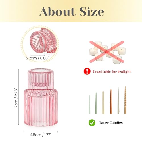 Hewory Glass Pink Candle Holder: 2PCS Valentines Taper Candle Holders for Table Centerpiece, Tapered Candlestick Holders for Valentines Day Decorations Gifts Anniversary Wedding Holiday Home Decor - color: Pink, size: 2PCS
