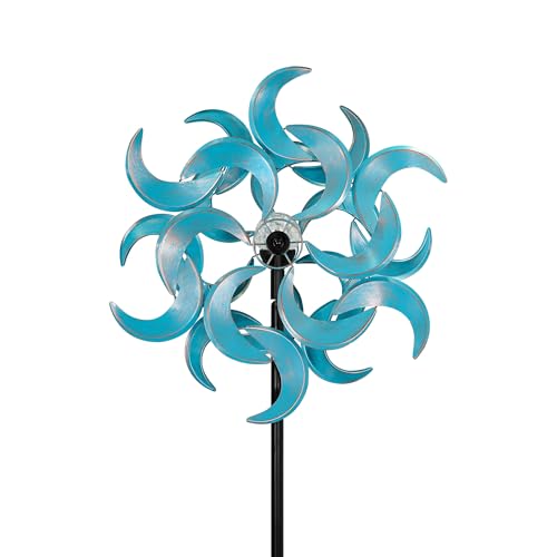 87" Wind Spinner Outdoor with Solar Light, Large Metal Wind Sculptures Spinners, Windmill for Garden Yard Patio Lawn Decor - Azure Moon (23" W x 87" H) - size: Azure Moon
