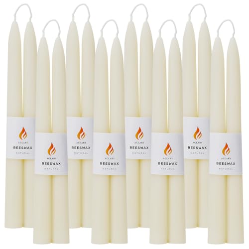 Handmade White Beeswax Taper Candles - 16-Pack Dripless & Smokeless, 9H Burn Time, Natural Home Decor Air-Purifying - color: White