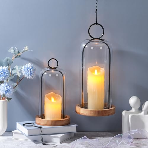 12" High Versatile Black Metal Candle Holder with Handmade Sturdy Glass Dome And Natural Wooden Base for Pillar Candle & Plants, Industrial, Farmhouse, Shabby Chic, Decorative Display Cloche Bell Jars - color: Black, size: 6"x12"