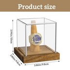 Hooqict Championship Ring Display Case Clear Acrylic Ring Case Display Box UV Protected with Wood Base Stand for Sports Baseball Basketball Softball Football Single Ring Holder Coin Stand - size: 1 Pack