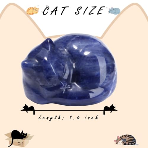LAIDANLA Sodalite Cat Healing Crystals Figurine Sleeping Cat Hand Carved Cute Statue Polished Stone Sculpture Reiki Office Room Bedroom Desk Home Decoration Gifts 1.6" - color: O-sodalite