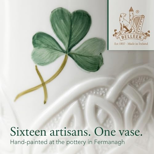 Belleek Durrow 4 Inch Shamrock Vase - Handcrafted Fine Parian China Irish Decor - White Flower Vase, 2" D x 4" H