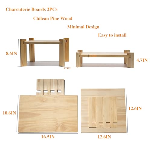 2Pack Solid Pine Wooden Display Stand, Easy to Assemble Foldable Food Rack for Fruits, Desserts and Snacks, Perfect for Parties, Restaurants, Cafes, Camping, Hotels and Wedding Table Decor