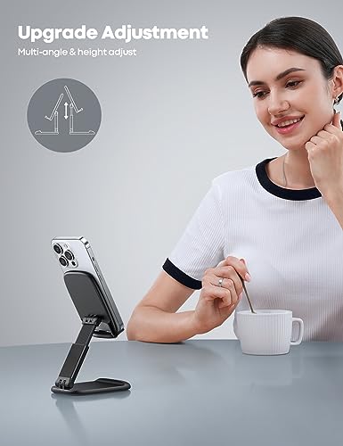 Lamicall Cell Phone Stand for Desk - [Height Adjustable] Foldable Mobile Phone Holder, Portable Stand for iPhone 17 16 15 14 13 12 11 Pro Max Plus Air, Galaxy S25, Telephone, Office Gift Accessories - color: 1-Black