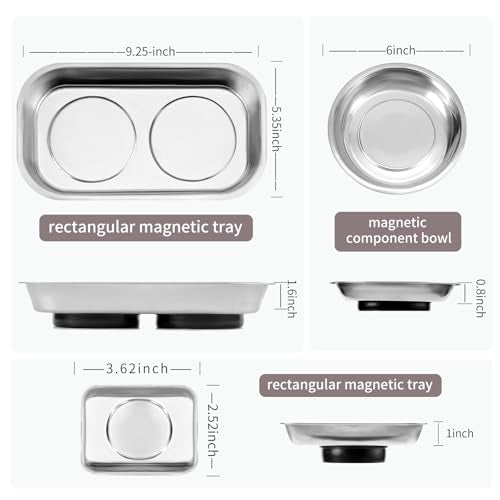 Strong Magnetic Stainless Steel Metal Tray Holder 3 piece Set Screws, Nuts, Small Parts Storage Box Tools