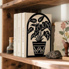 Peacoblue Metal Bookends for Shelves, Modern Decorative Heavy Duty Study Book Ends Stoppers for Office, Desk, Shelf, Room 5.3"x4.3"x7.9" Cast Iron Simple Tall Bookends 1 Pair (Potted Plants) - style: Potted Plants