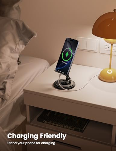 Lamicall Cell Phone Stand for Desk - [360° Rotation] Sturdy Adjustable Desktop Phone Holder, Foldable Mobile Stand, Office Desk Accessories Gifts for iPhone 17 16 15 14 Pro Max, Galaxy S26, Cellphone - color: Black