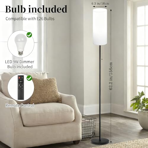 Floor Lamps for Living Room RGB Color Changing Bulbs Dimmable Color Brightness Modern Standing Lamp Remote Control Tall Lamp Chain Switch for Bedroom Office 9W LED Bulb Included, White Shade RGB Bulb - color: White Shade+RGB Bulb