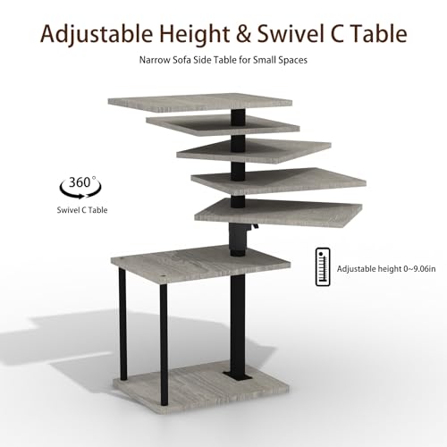 Faesun Swivel Side Table for Couch Arm, Height Adjustable C Table for Recliner or Bed, Tv Trays with Storage Shelf for Small Spaces- Small Nightstand Table for Living Room, Bedroom - color: Taupe