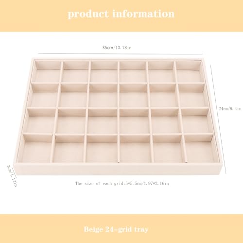 Large Velvet Jewelry Tray, Drawer Organizer for Jewelry in Dresser, Stackable Jewelry Drawer Organizer Inserts for Earring Necklace Bracelet Rings(Beige,24grid) - color: Beige, size: 24grid