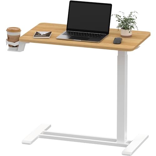 SANODESK Medical Adjustable Overbed Bedside Table with Hidden Casters, Pneumatic Mobile Laptop Computer Standing Desk Cart with Tray, Hospital and Home Use(27.6" W x 15.7" D, Maple) - color: Maple, size: Small