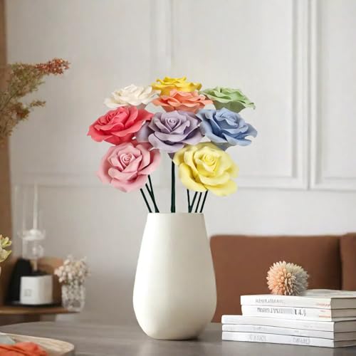 Handmade Porcelain 3D Ceramic Rose Flower, Eternal Flower Decoration for Home Office Decor, Creative Desktop vases, Porcelain Decorations, Exquisite, Set of 9(Colour) - color: Colour