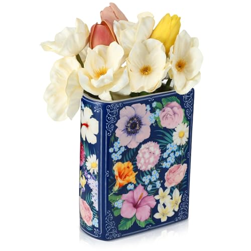 Uiifan Book Shaped Small Flower Vase Decorative Ceramic Vases Cute Home Decor for Bookshelf Dining Table Desk Office Home Decor Unique Vase for Book Lovers (Retro Flowers)